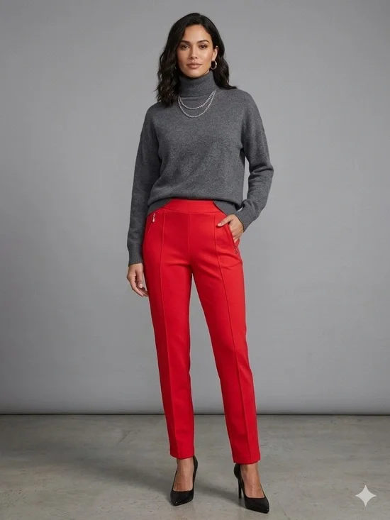 SOHO Apparel Red Slim Ankle Pants Zip Pocket Stretch Career Chic Size M NWT - Picture 1 of 13